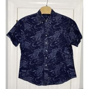Ralph Lauren Mens Short Sleeve Button Front Shirt Koi Fish Blue 2XL- Read‎